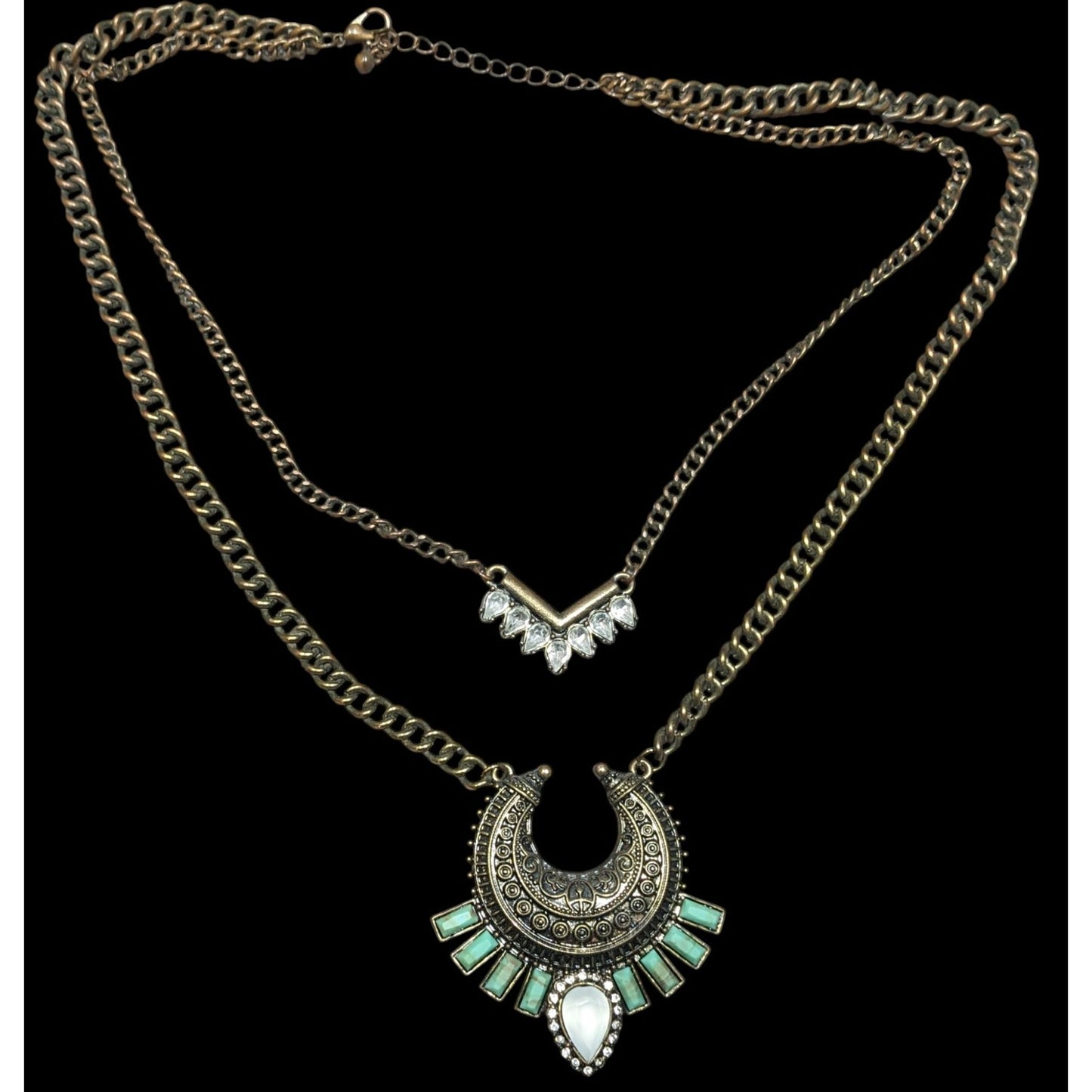 Bohemian Layered Gemmed Pendant  Necklace