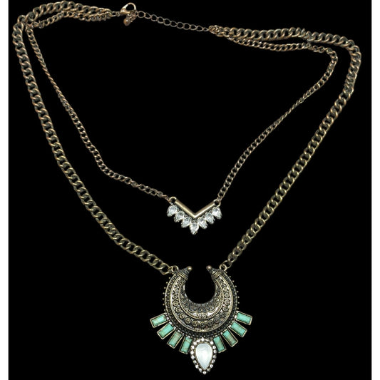 Bohemian Layered Gemmed Pendant  Necklace