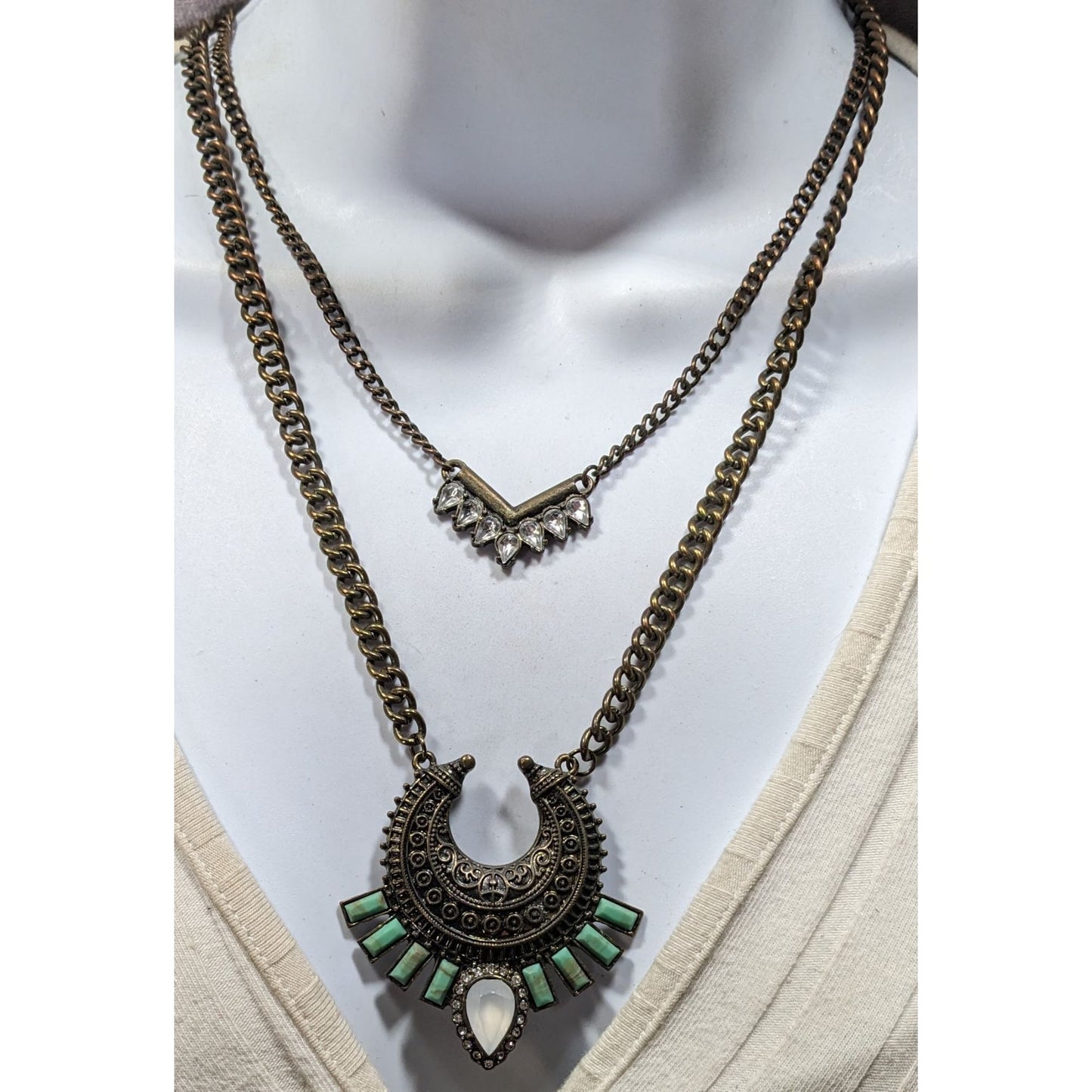 Bohemian Layered Gemmed Pendant  Necklace
