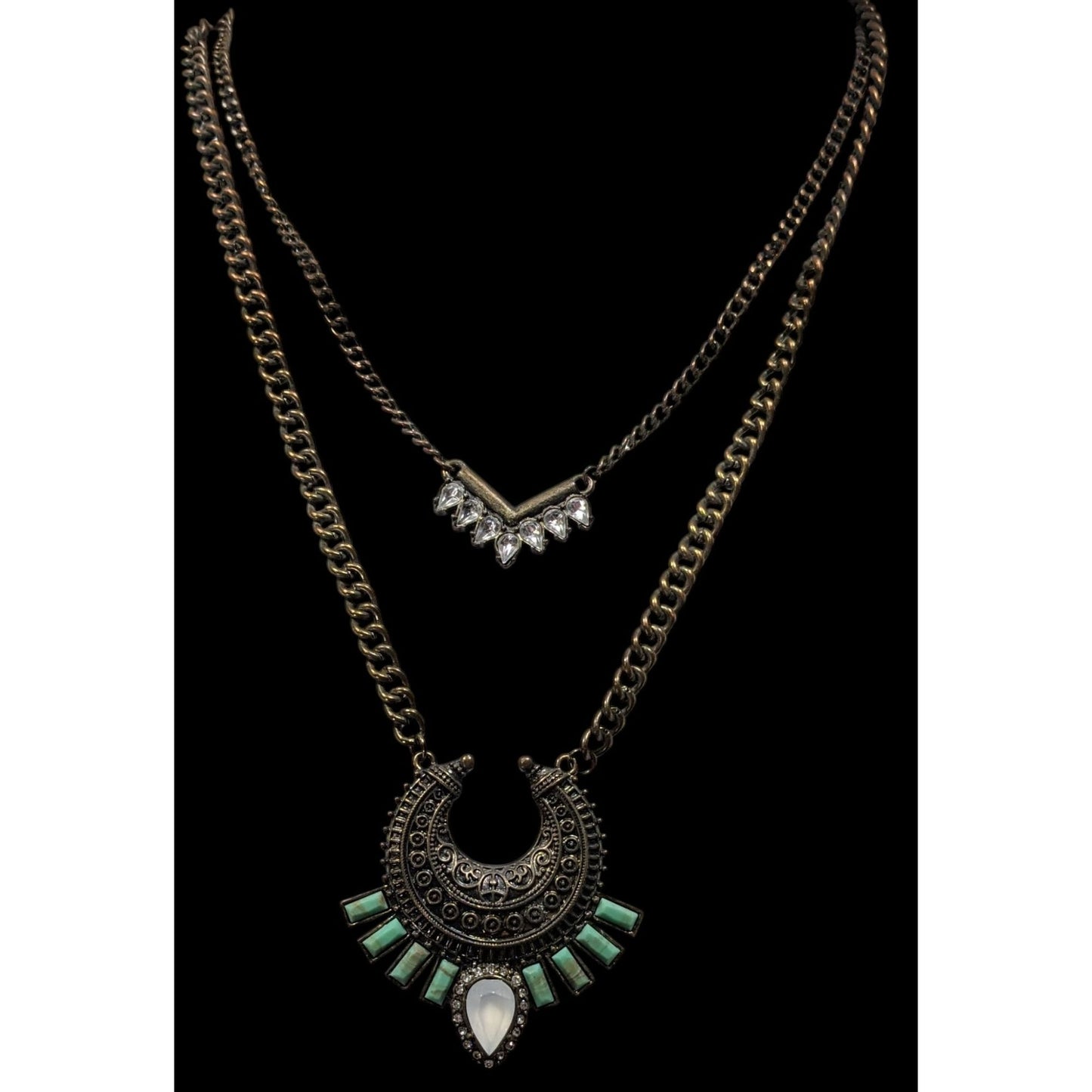 Bohemian Layered Gemmed Pendant  Necklace