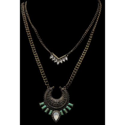 Bohemian Layered Gemmed Pendant  Necklace