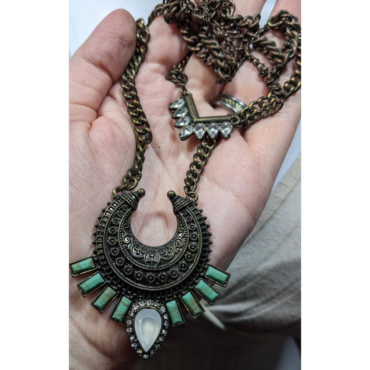 Bohemian Layered Gemmed Pendant  Necklace