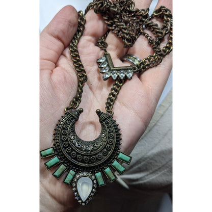 Bohemian Layered Gemmed Pendant  Necklace