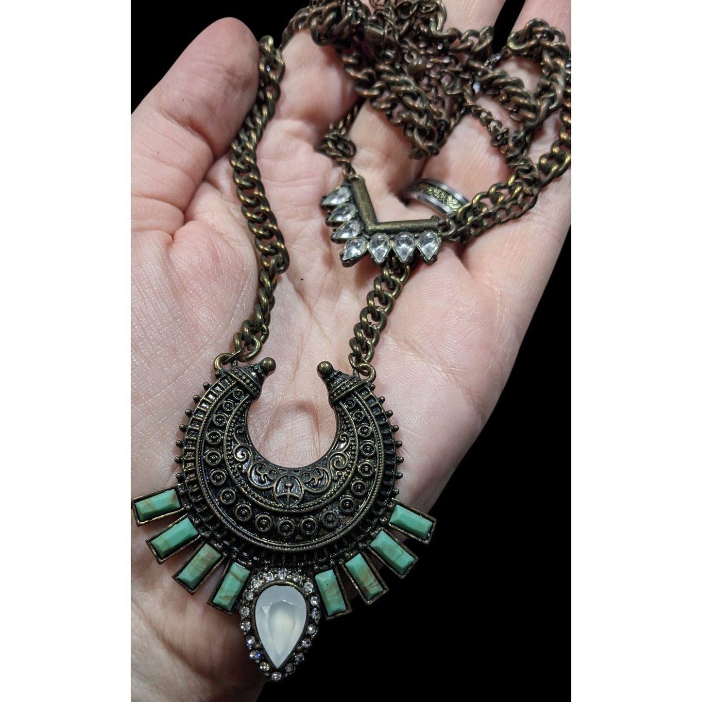 Bohemian Layered Gemmed Pendant  Necklace