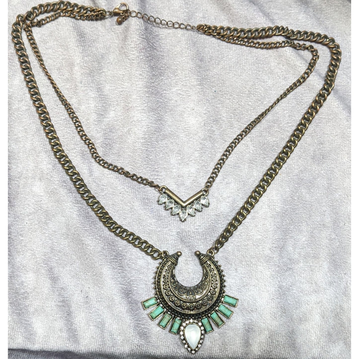Bohemian Layered Gemmed Pendant  Necklace