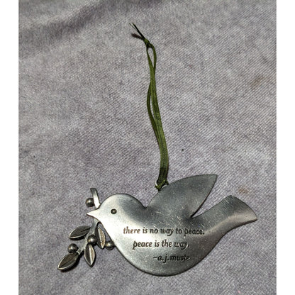 Beehive Handmade Peace Dove Silver Tone Holiday Ornament