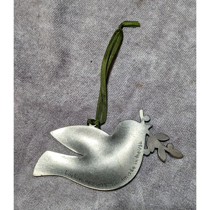 Beehive Handmade Peace Dove Silver Tone Holiday Ornament