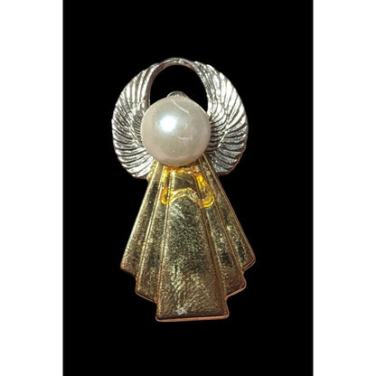 Religious Holiday Gold And Silver Tone Angel Brooch