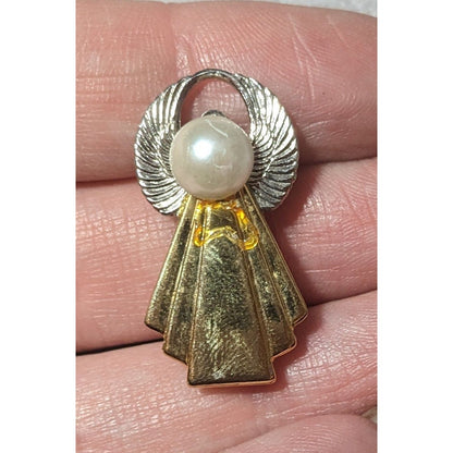 Religious Holiday Gold And Silver Tone Angel Brooch