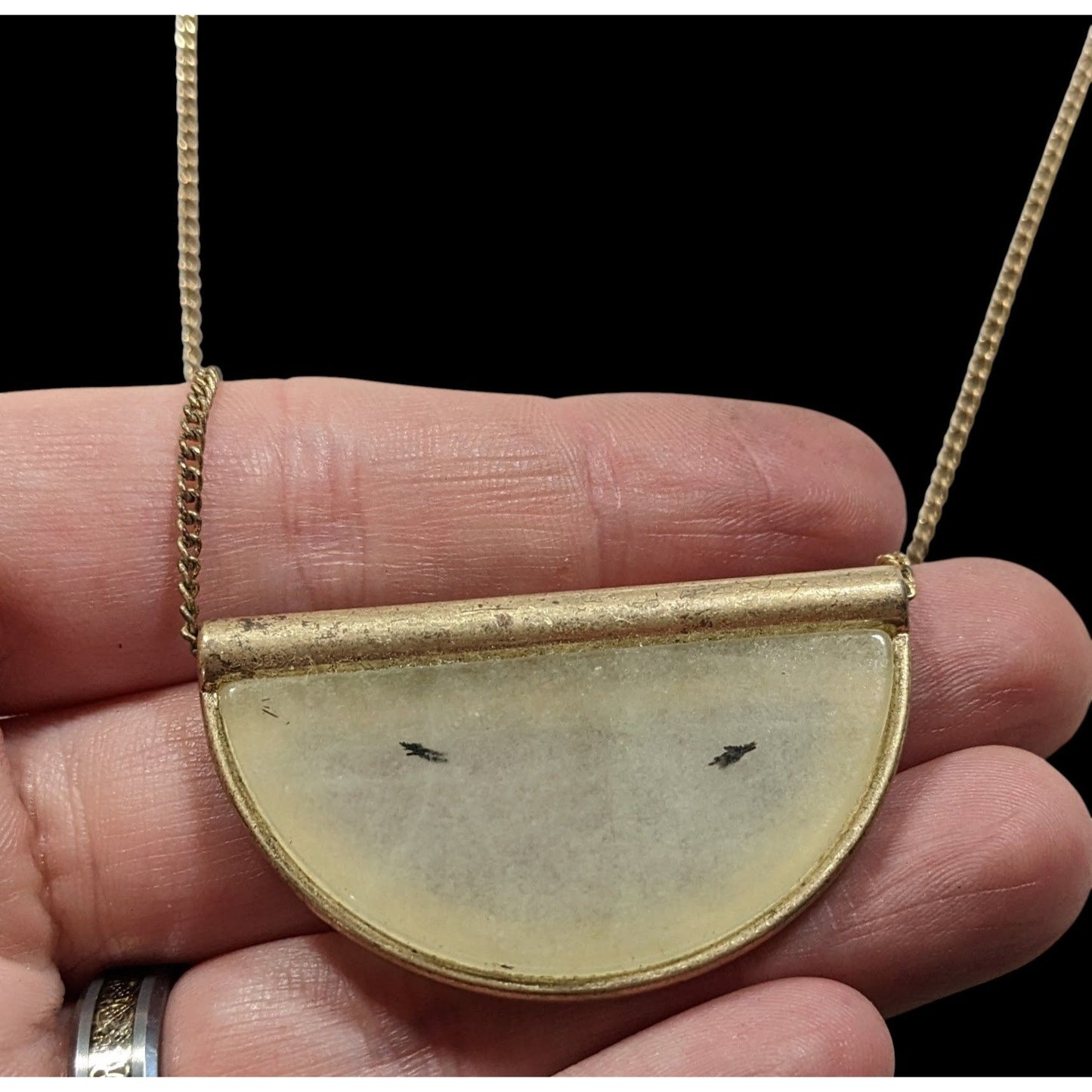 Geometric Rutilated Quartz Half Circle Pendant Necklace