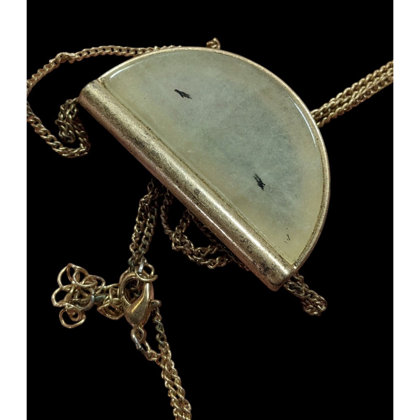 Geometric Rutilated Quartz Half Circle Pendant Necklace