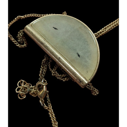 Geometric Rutilated Quartz Half Circle Pendant Necklace