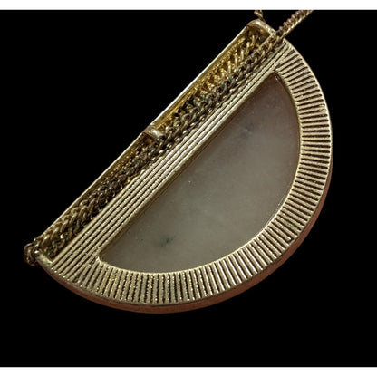 Geometric Rutilated Quartz Half Circle Pendant Necklace