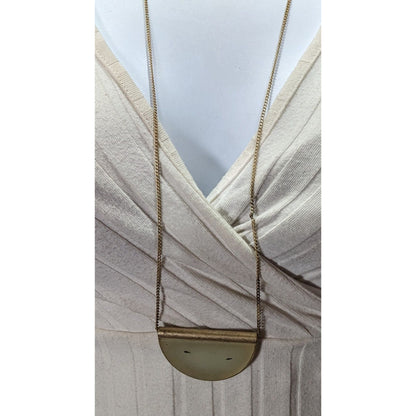 Geometric Rutilated Quartz Half Circle Pendant Necklace