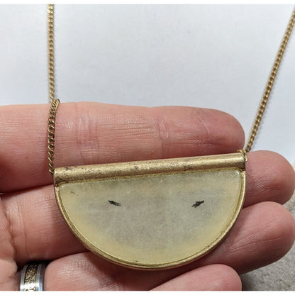 Geometric Rutilated Quartz Half Circle Pendant Necklace