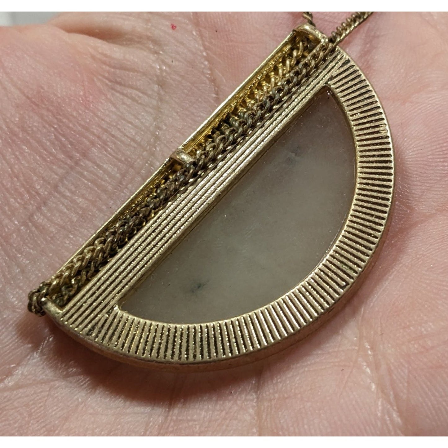 Geometric Rutilated Quartz Half Circle Pendant Necklace