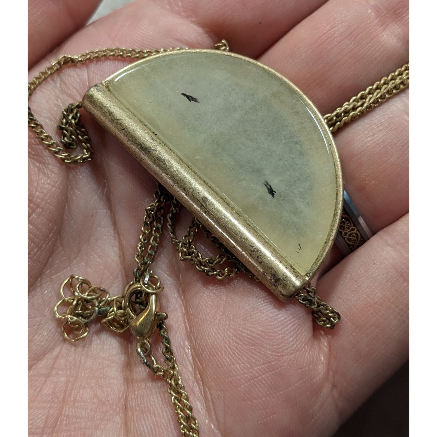 Geometric Rutilated Quartz Half Circle Pendant Necklace
