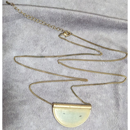 Geometric Rutilated Quartz Half Circle Pendant Necklace