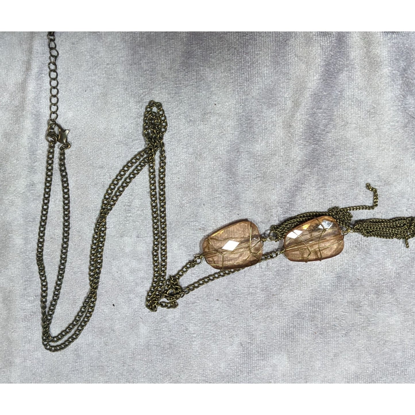 Funky Gemmed Chain Tassel Gold Tone Necklace