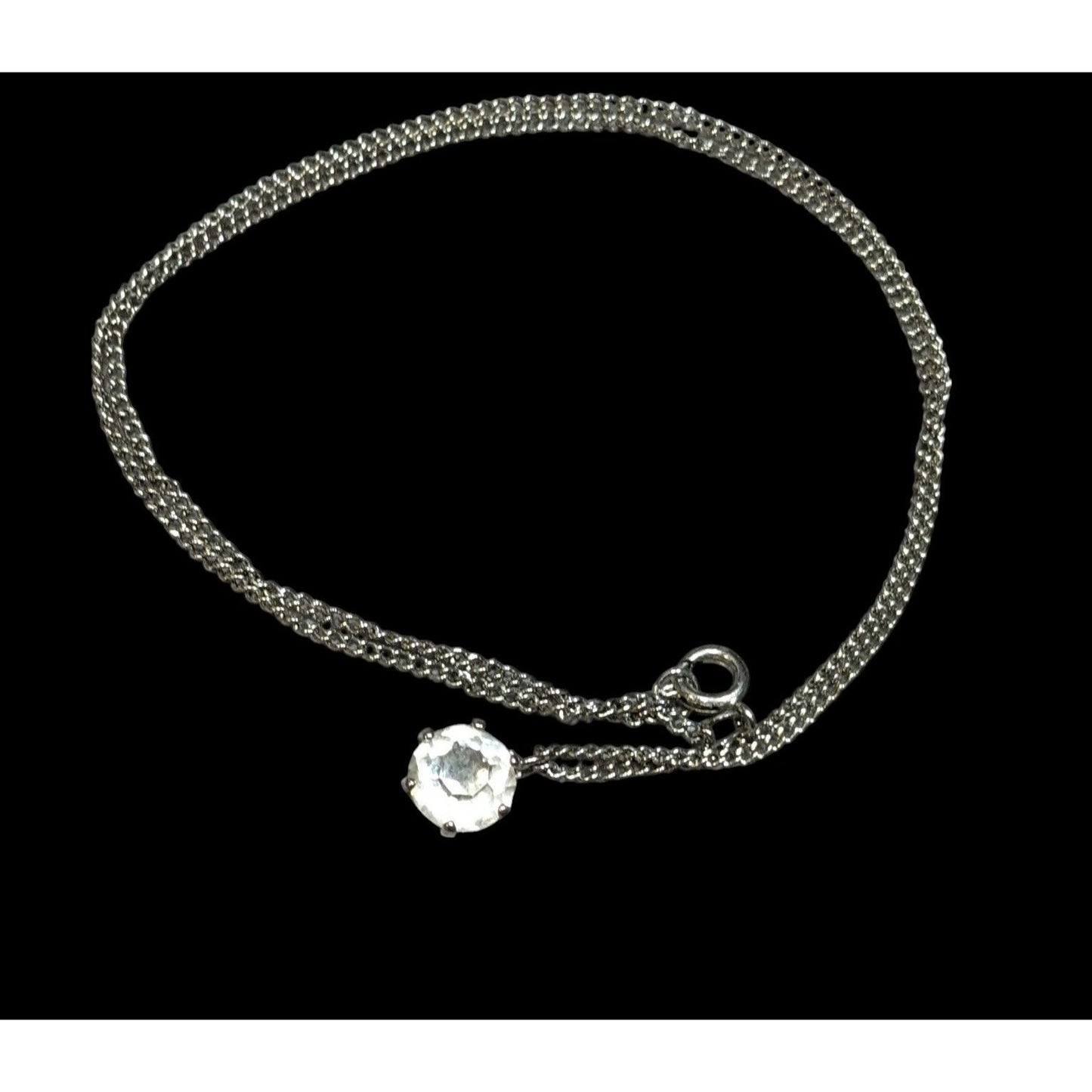Minimalist Clear Gemmed Silver Tone Pendant Necklace