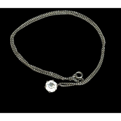 Minimalist Clear Gemmed Silver Tone Pendant Necklace