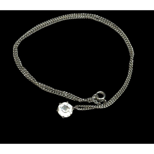 Minimalist Clear Gemmed Silver Tone Pendant Necklace