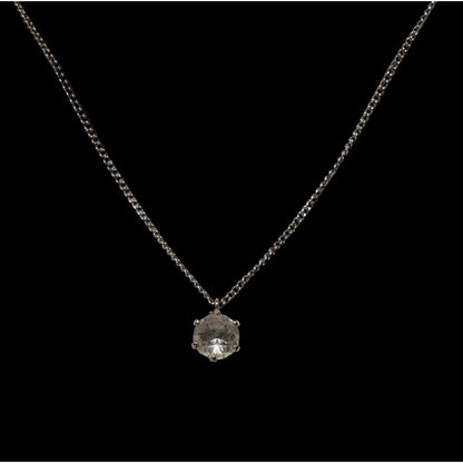 Minimalist Clear Gemmed Silver Tone Pendant Necklace