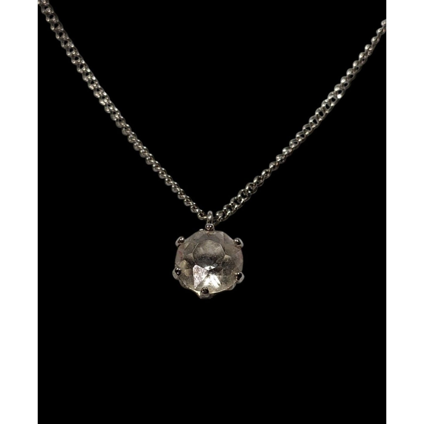 Minimalist Clear Gemmed Silver Tone Pendant Necklace