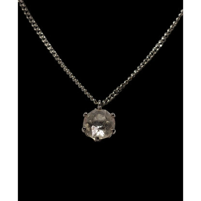 Minimalist Clear Gemmed Silver Tone Pendant Necklace