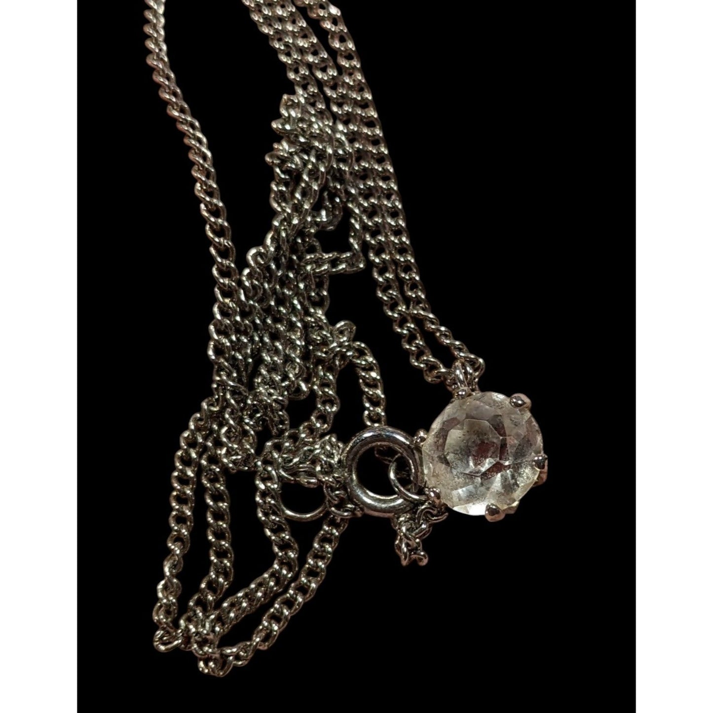 Minimalist Clear Gemmed Silver Tone Pendant Necklace