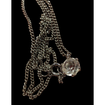 Minimalist Clear Gemmed Silver Tone Pendant Necklace