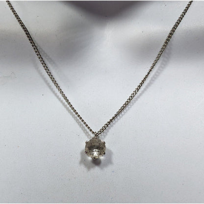 Minimalist Clear Gemmed Silver Tone Pendant Necklace