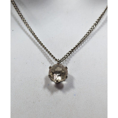 Minimalist Clear Gemmed Silver Tone Pendant Necklace