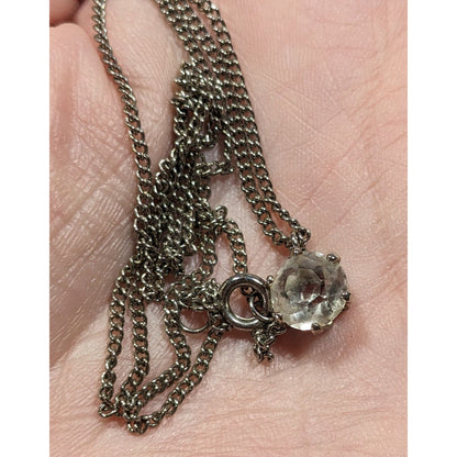 Minimalist Clear Gemmed Silver Tone Pendant Necklace