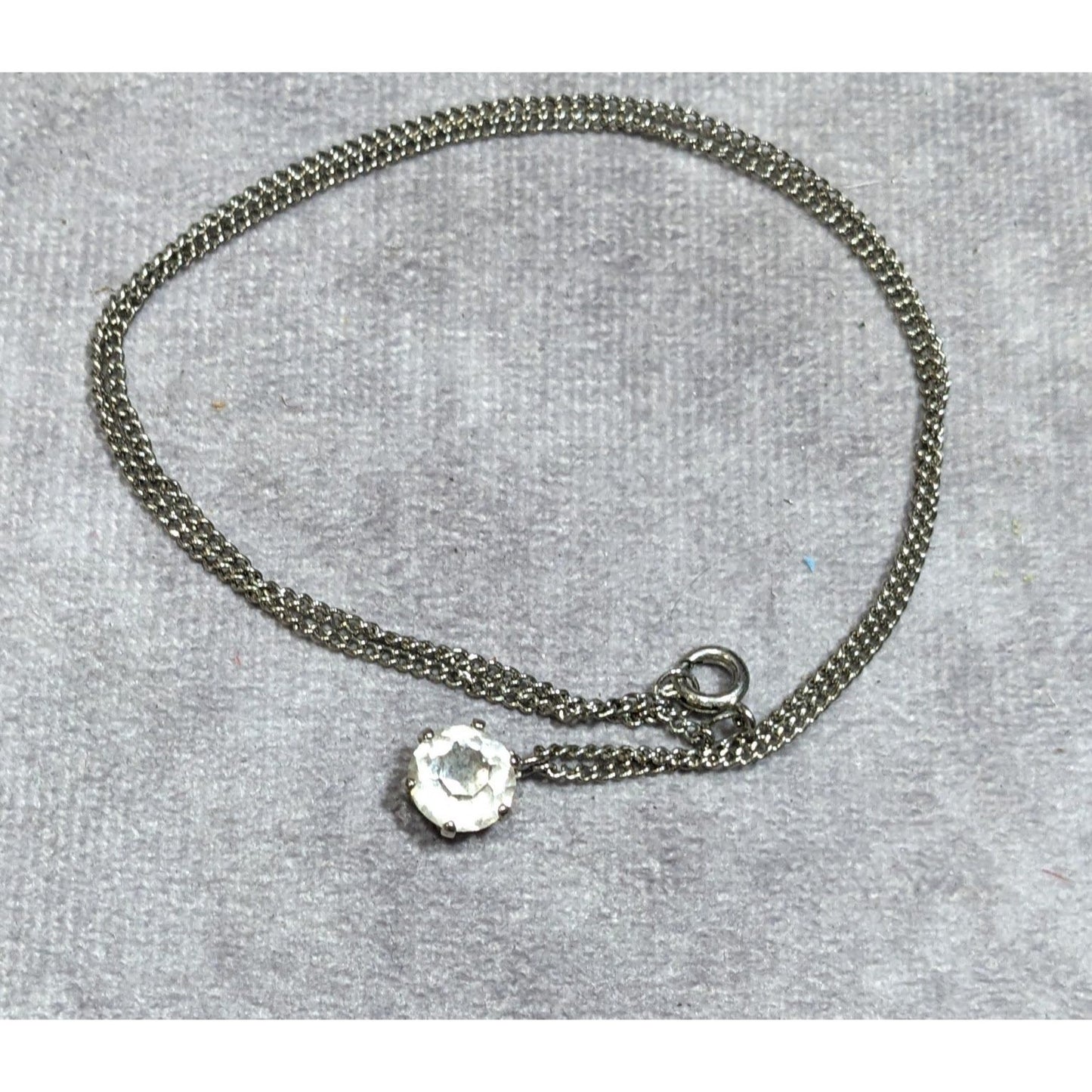 Minimalist Clear Gemmed Silver Tone Pendant Necklace