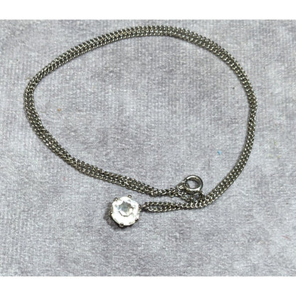 Minimalist Clear Gemmed Silver Tone Pendant Necklace