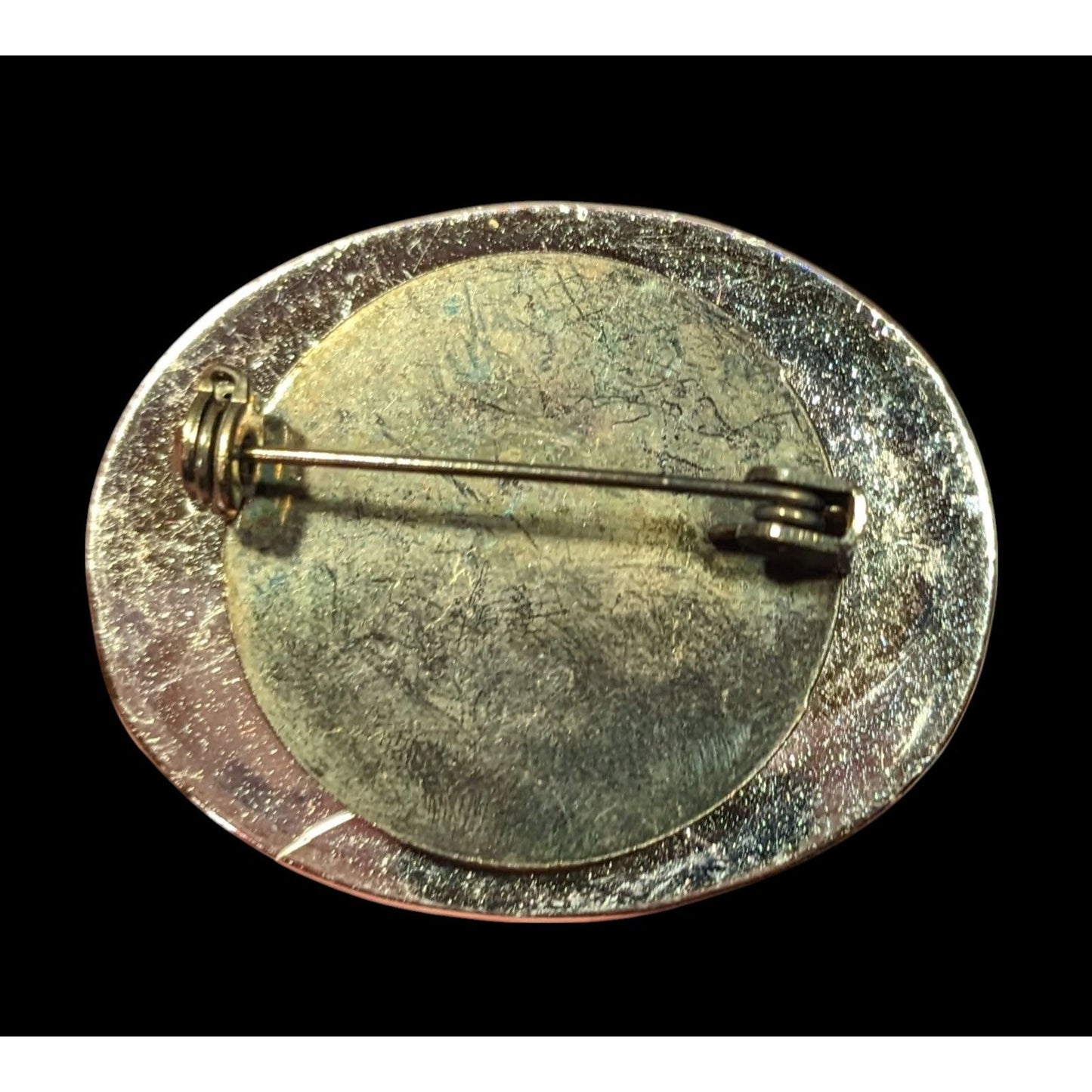 Vintage Gold Tone Metallic Blue Cabochon Brooch