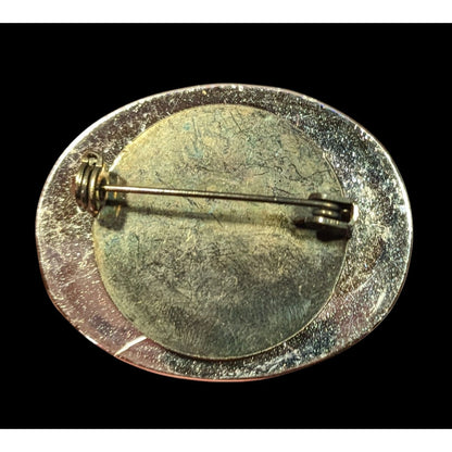 Vintage Gold Tone Metallic Blue Cabochon Brooch