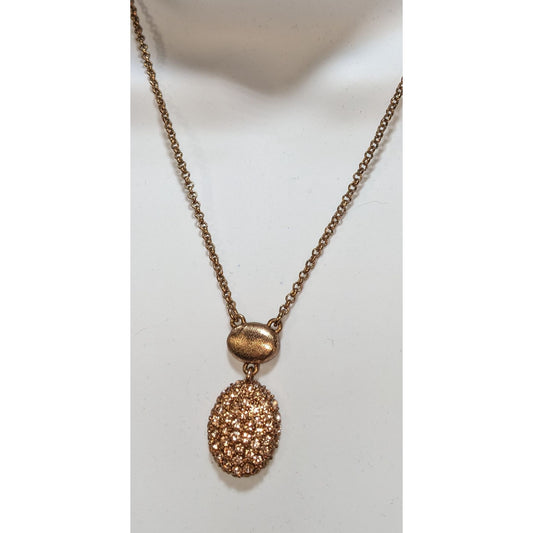 Elegant Monet Rose Gold-Tone Crystal Pendant Necklace With Textured Oval Accent