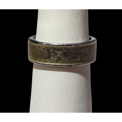 Casual Grunge Silver Tone Crackled Green/Brown Inlay Ring Size 5 3/4