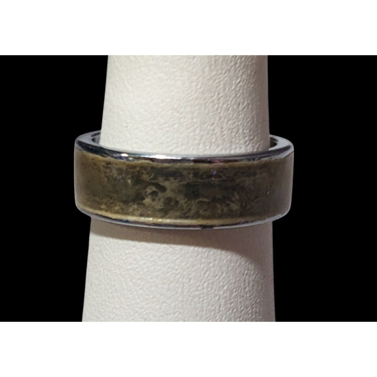 Casual Grunge Silver Tone Crackled Green/Brown Inlay Ring Size 5 3/4