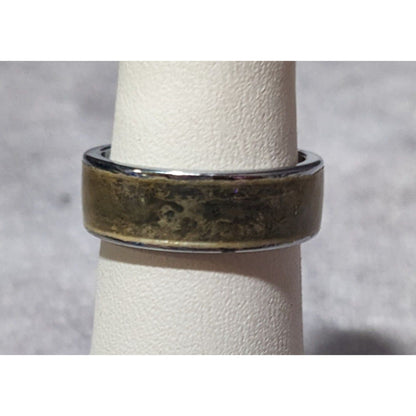 Casual Grunge Silver Tone Crackled Green/Brown Inlay Ring Size 5 3/4