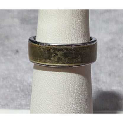 Casual Grunge Silver Tone Crackled Green/Brown Inlay Ring Size 5 3/4