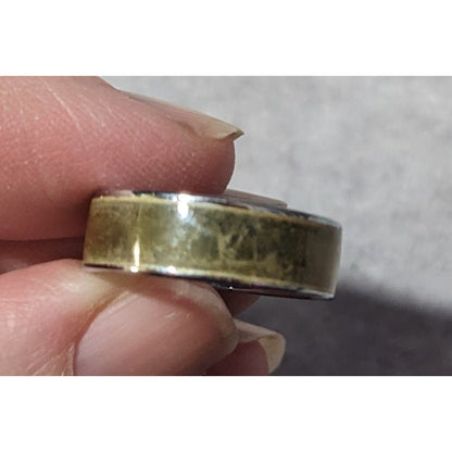 Casual Grunge Silver Tone Crackled Green/Brown Inlay Ring Size 5 3/4