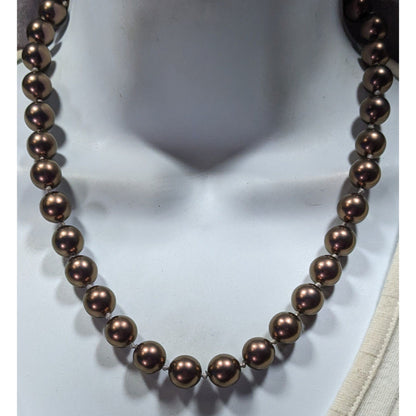 Handmade Brown Pearl Bead Necklace With Pink Satin Tie Ribbon Adjustable Closure