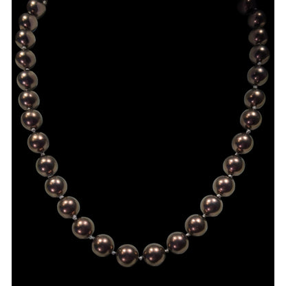 Handmade Brown Pearl Bead Necklace With Pink Satin Tie Ribbon Adjustable Closure