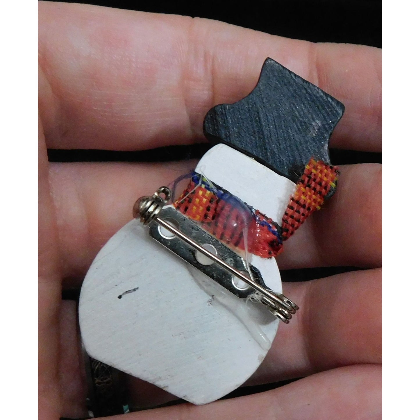 Handmade Painted Wooden Snowman  Brooch