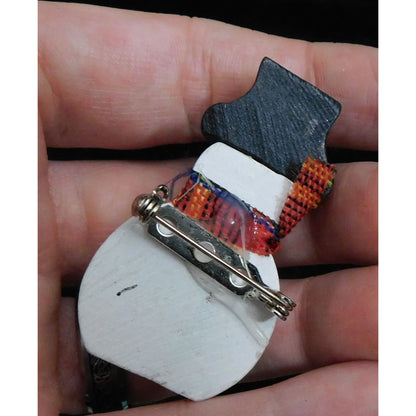 Handmade Painted Wooden Snowman  Brooch