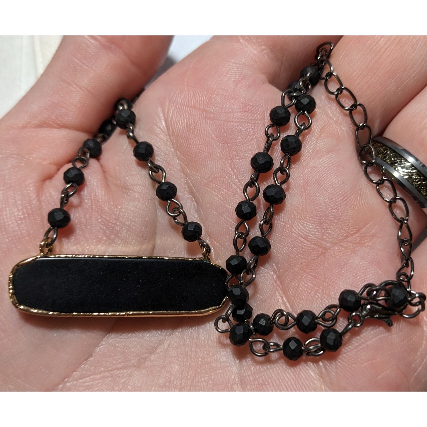 Black Beaded Bar Pendant Necklace
