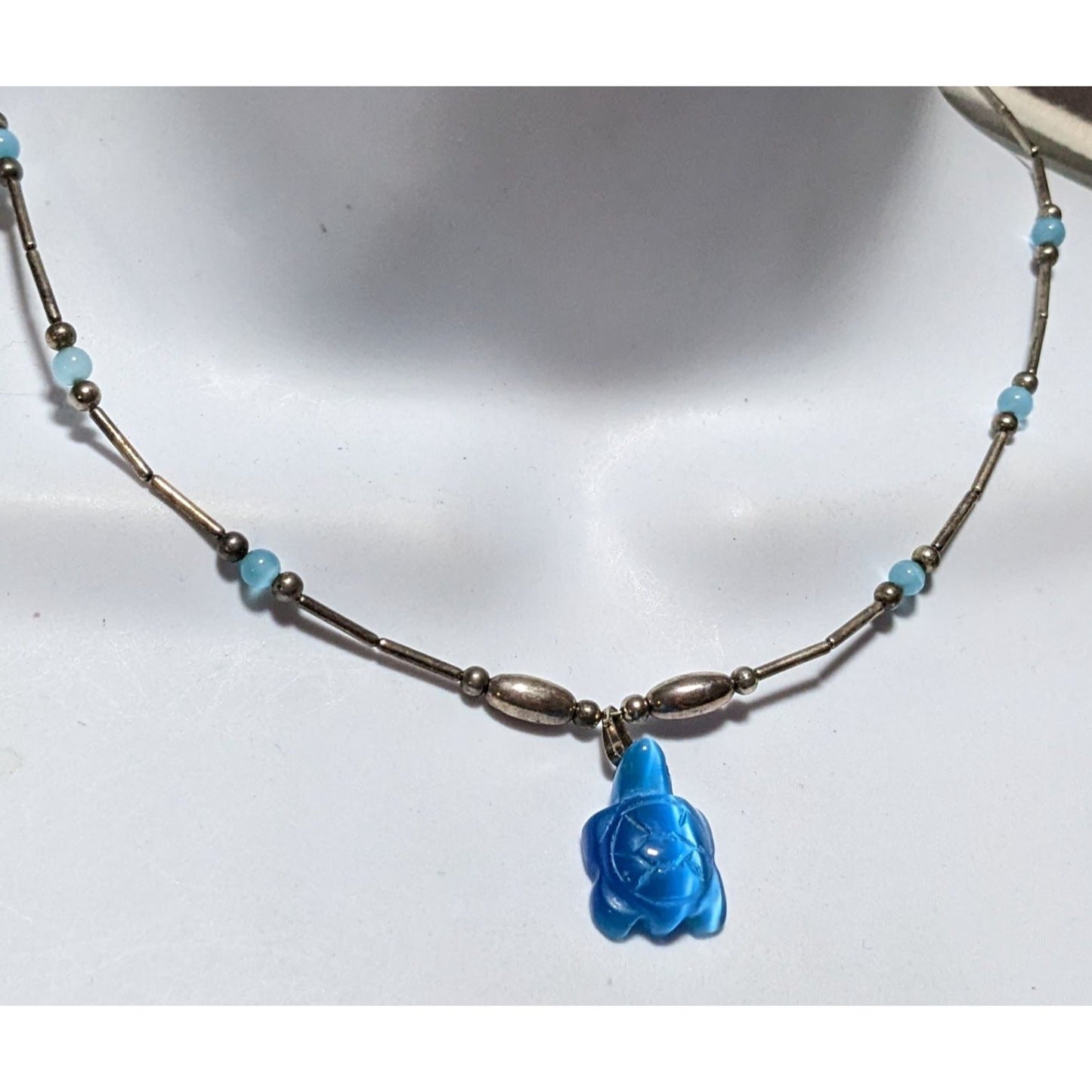 Vintage 90s Blue And Silver Turtle Necklace